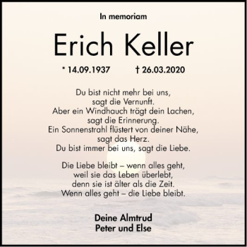 Traueranzeige von Erich Keller von Mannheimer Morgen