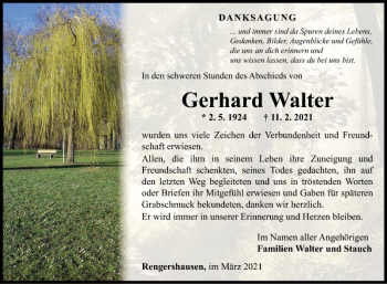 Traueranzeige von Gerhard Walter von Fränkische Nachrichten