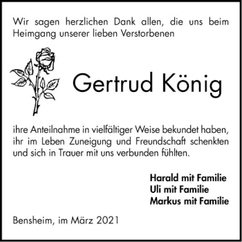 Traueranzeige von Gertrud König von Bergsträßer Anzeiger