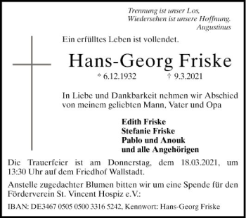 Traueranzeige von Hans-Georg Fricke von Mannheimer Morgen