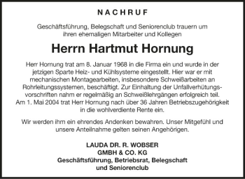 Traueranzeige von Hartmut Hornung von Fränkische Nachrichten