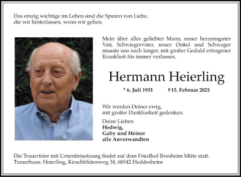 Traueranzeige von Hermann Heierling von Mannheimer Morgen