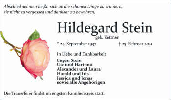 Traueranzeige von Hildegard Stein von Mannheimer Morgen