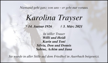 Traueranzeige von Karolina Trayser von Bergsträßer Anzeiger