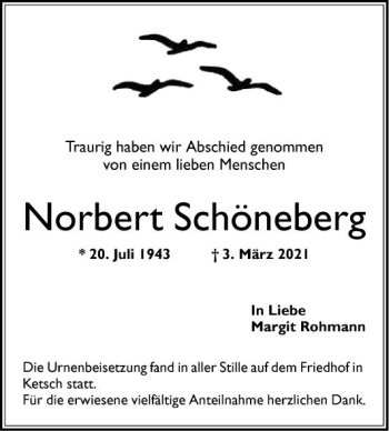 Traueranzeige von Norbert Schöneberg von Schwetzinger Zeitung