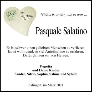 Traueranzeige von Pasquale Salatino von Mannheimer Morgen