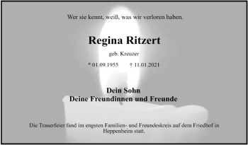 Traueranzeige von Regina Ritzert von Bergsträßer Anzeiger