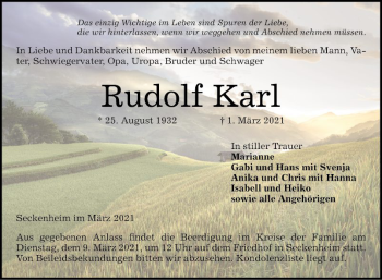 Traueranzeige von Rudolf Karl von Mannheimer Morgen