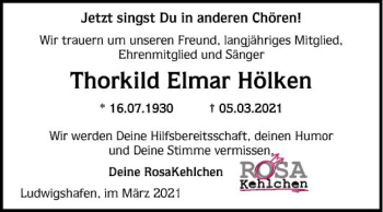 Traueranzeige von Thorkild Elmar Hölken von Mannheimer Morgen