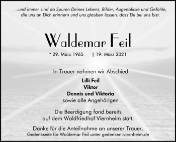 Traueranzeige von Waldemar Feil von Südhessen Morgen