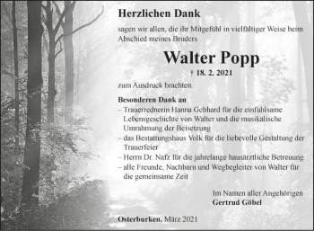 Traueranzeige von Walter Popp von Fränkische Nachrichten