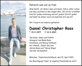 Traueranzeige von Daniel Christopher Ross von Fränkische Nachrichten