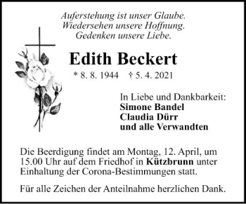 Traueranzeige von Edith Beckert von Fränkische Nachrichten