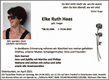 Traueranzeige von Elke Ruth Haas von Fränkische Nachrichten