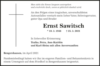 Traueranzeige von Ernst Sawitsch von Fränkische Nachrichten