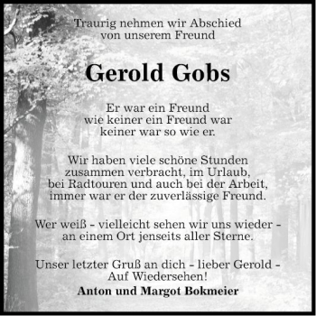 Traueranzeige von Gerold Gobs von Fränkische Nachrichten