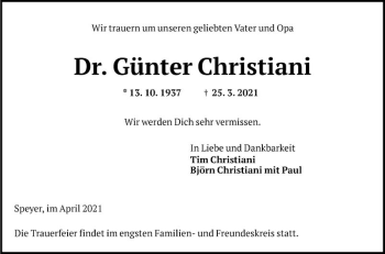 Traueranzeige von Günter Christiani von Schwetzinger Zeitung