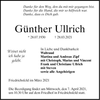 Traueranzeige von Günther Ullrich von Mannheimer Morgen