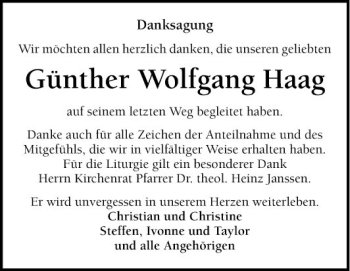 Traueranzeige von Günther Wolfgang Haag von Schwetzinger Zeitung