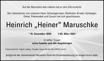 Traueranzeige von Heinrich Maruschke von Bergsträßer Anzeiger