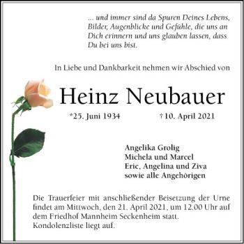 Traueranzeige von Heinz Neubauer von Mannheimer Morgen