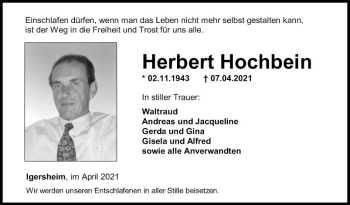 Traueranzeige von Herbert Hochbein von Fränkische Nachrichten