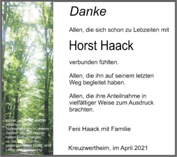 Traueranzeige von Horst Haack von Fränkische Nachrichten