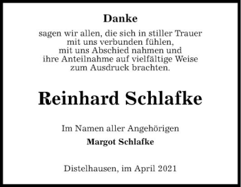 Traueranzeige von Reinhard Schlafke von Fränkische Nachrichten