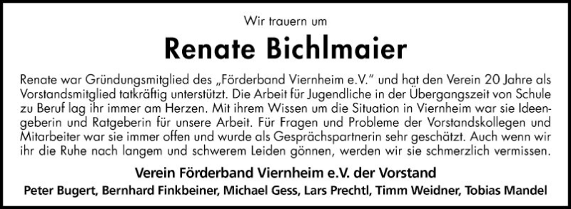  Traueranzeige für Renate Bichlmaier vom 27.04.2021 aus Südhessen Morgen