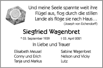 Traueranzeige von Siegfried Wagenbret von Mannheimer Morgen