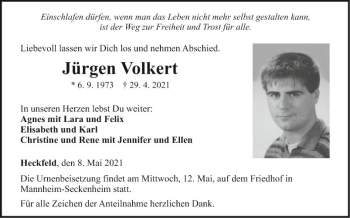 Traueranzeige von Jürgen Volkert von Fränkische Nachrichten