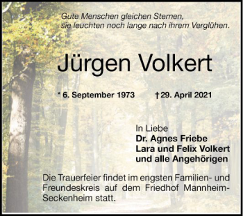 Traueranzeige von Jürgen Volkert von Mannheimer Morgen