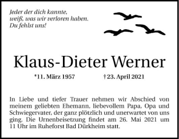 Traueranzeige von Klaus-Dieter Werner von Mannheimer Morgen