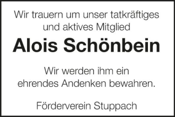 Traueranzeige von Alois Schönbein von Fränkische Nachrichten