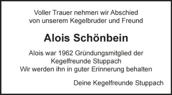 Traueranzeige von Alois Schönbein von Fränkische Nachrichten