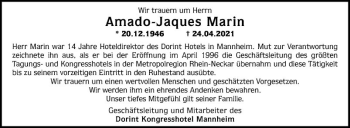 Traueranzeige von Amado-Jaques Marin von Mannheimer Morgen