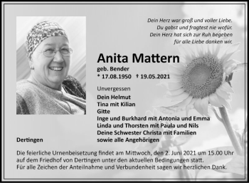 Traueranzeige von Anita Mattern von Fränkische Nachrichten