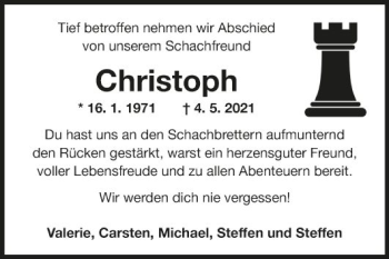 Traueranzeige von Christoph Kahl von Fränkische Nachrichten