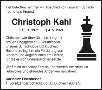 Traueranzeige von Christoph Kahl von Fränkische Nachrichten