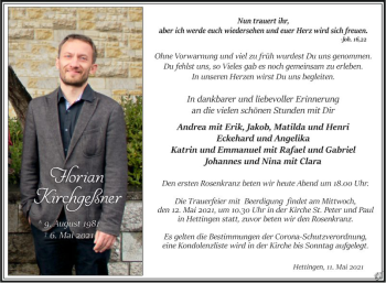 Traueranzeige von Florian Kirchgeßner von Fränkische Nachrichten