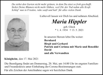 Traueranzeige von Maria Hippler von Fränkische Nachrichten