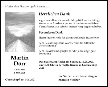 Traueranzeige von Martin Dörr von Fränkische Nachrichten