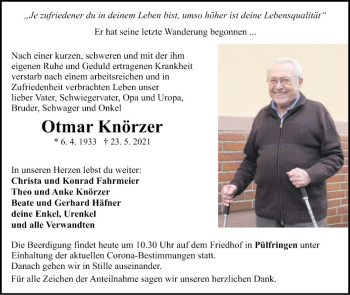 Traueranzeige von Otmar Knörzer von Fränkische Nachrichten