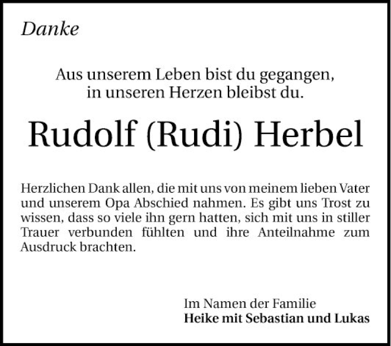  Traueranzeige für Rudolf  Herbel vom 29.05.2021 aus Mannheimer Morgen