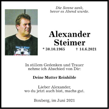 Traueranzeige von Alexander Steimer von Fränkische Nachrichten