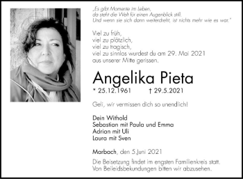 Traueranzeige von Angelika Pieta von Fränkische Nachrichten