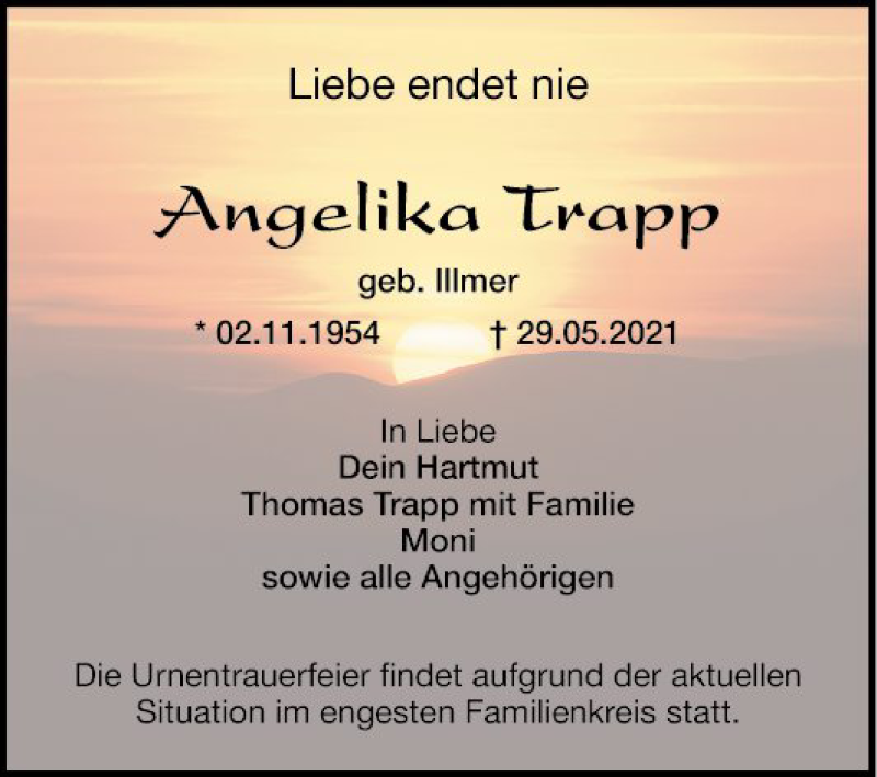  Traueranzeige für Angelika Trapp vom 19.06.2021 aus Mannheimer Morgen