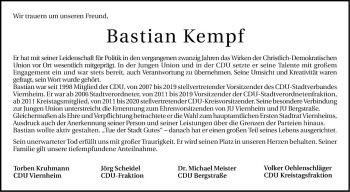 Traueranzeige von Bastian Kempf von Südhessen Morgen