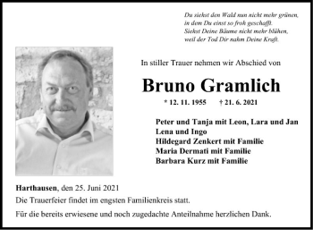 Traueranzeige von Bruno Gramlich von Fränkische Nachrichten