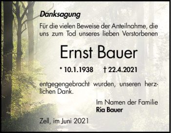 Traueranzeige von Ernst Bauer von Bergsträßer Anzeiger